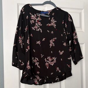 croft & barrow Black Floral Ruffle-Hem Blouse